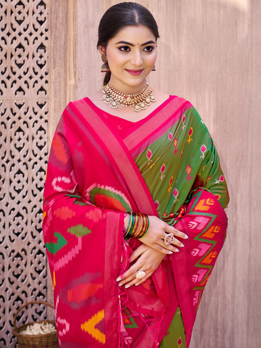 Anaita Mehendi Silk Saree With Blouse Piece | Grocsy