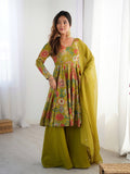 Evanik Mehendi Pure Romance Silk With Print Kediya With Palazzo Suit | Grocsy