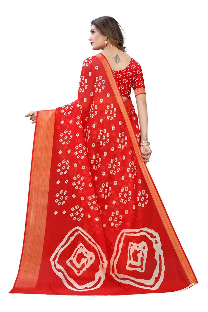 Vamika Red Linen Zari Border Saree | Grocsy