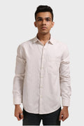 Xkind Off White Silver Stripes Regular Fit Shirt | Grocsy