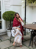 Teeya Creation White Color Chinon Silk Party Wear Trending Palazzo Set | Grocsy