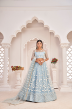 Eilara Women'S Sky Blue Butterfly Net Embroidered Thread Work Festivals Lehenga Choli | Grocsy