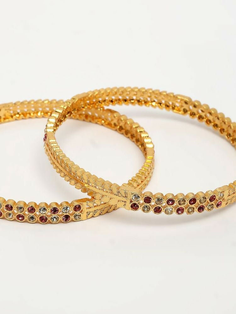 NVR Women Set of 2 Gold Plated CZ Stone Bangle | Grocsy