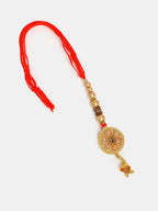 NVR Women & Men Set of 2 Gold-Toned Stone-Studded & Beaded Bhaiya Bhabi Rakhi With Roli Chawal | Grocsy