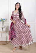 Miravan Women's Cream Embroidered Cotton Anarkali Kurta and Dupatta | Grocsy