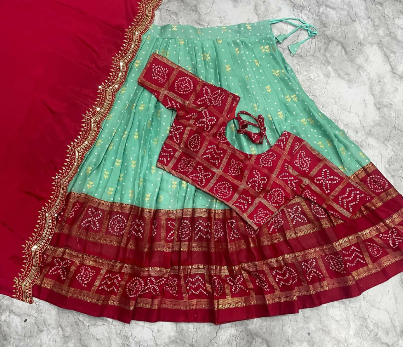 Teeya Creation Ethnic Sky Blue Lehenga Choli with Scalloped Border Dupatta | Grocsy