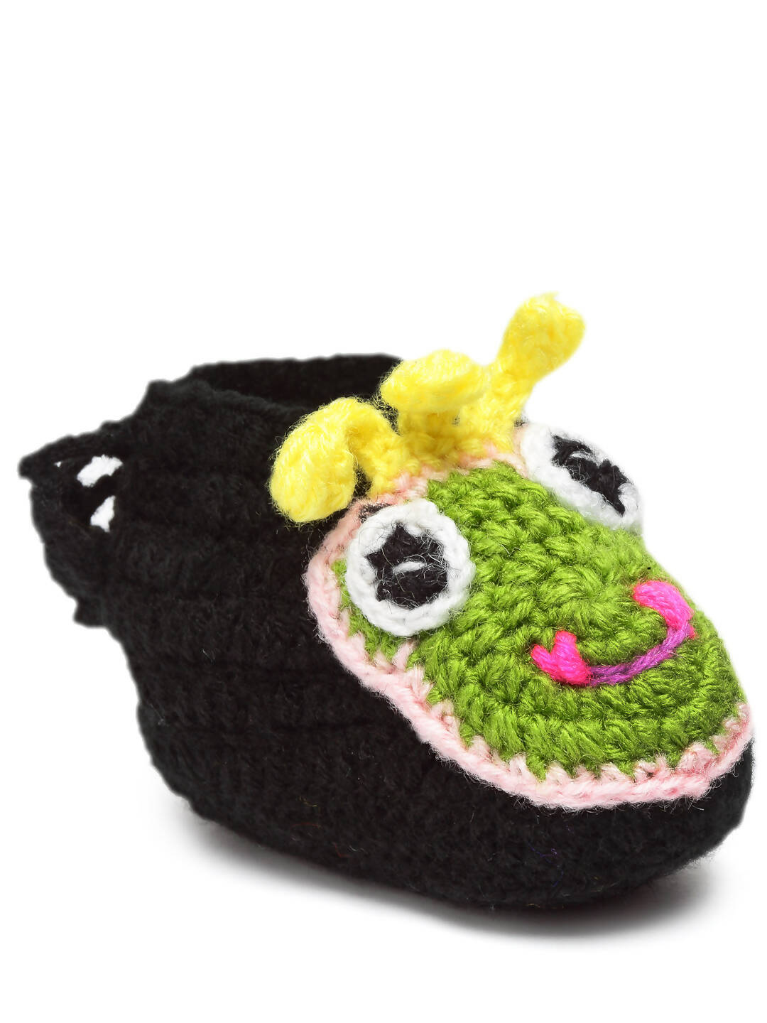 Chutput Kids Woollen Hand Knitted Frog Face Detailed Booties - Black | Grocsy