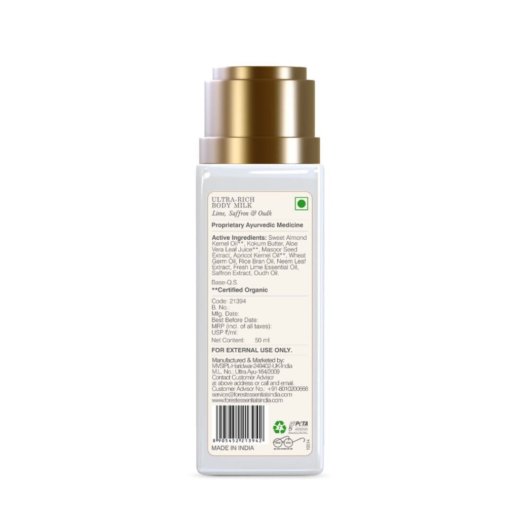 Forest Essentials Ultra-Rich Body Milk Lime Saffron & Oudh | Grocsy