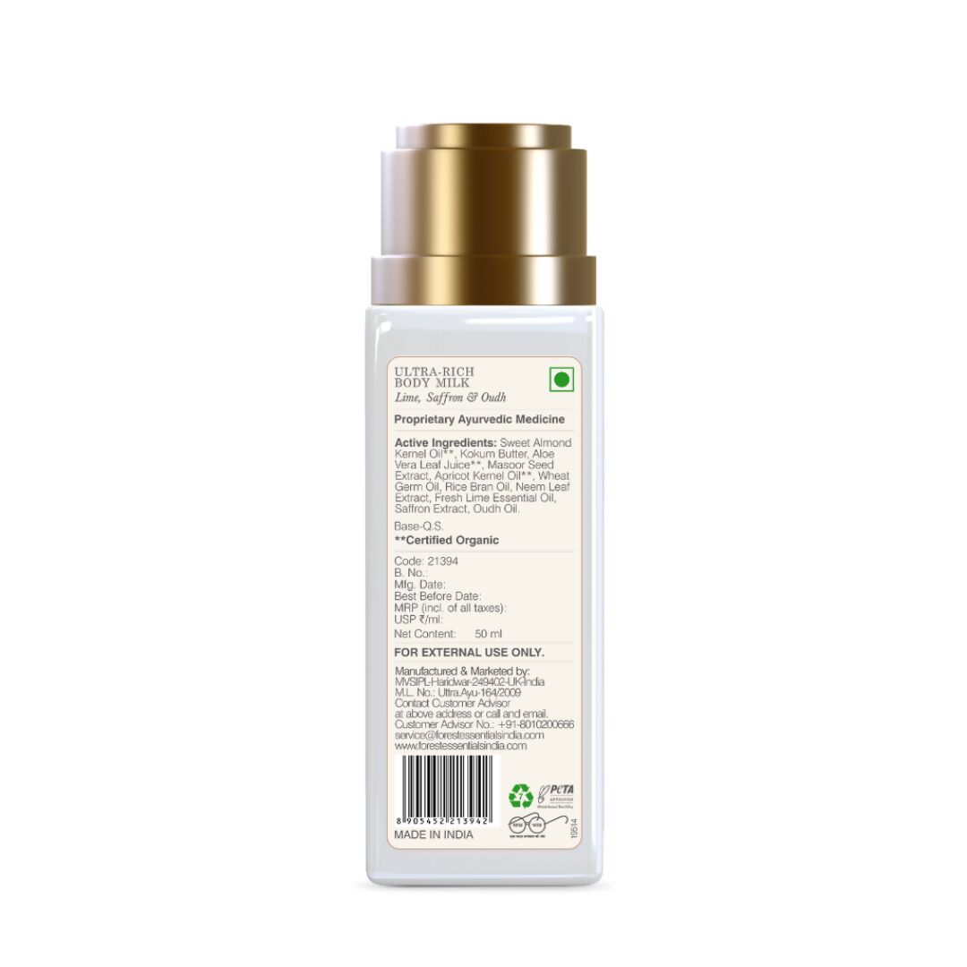 Forest Essentials Ultra-Rich Body Milk Lime Saffron & Oudh | Grocsy