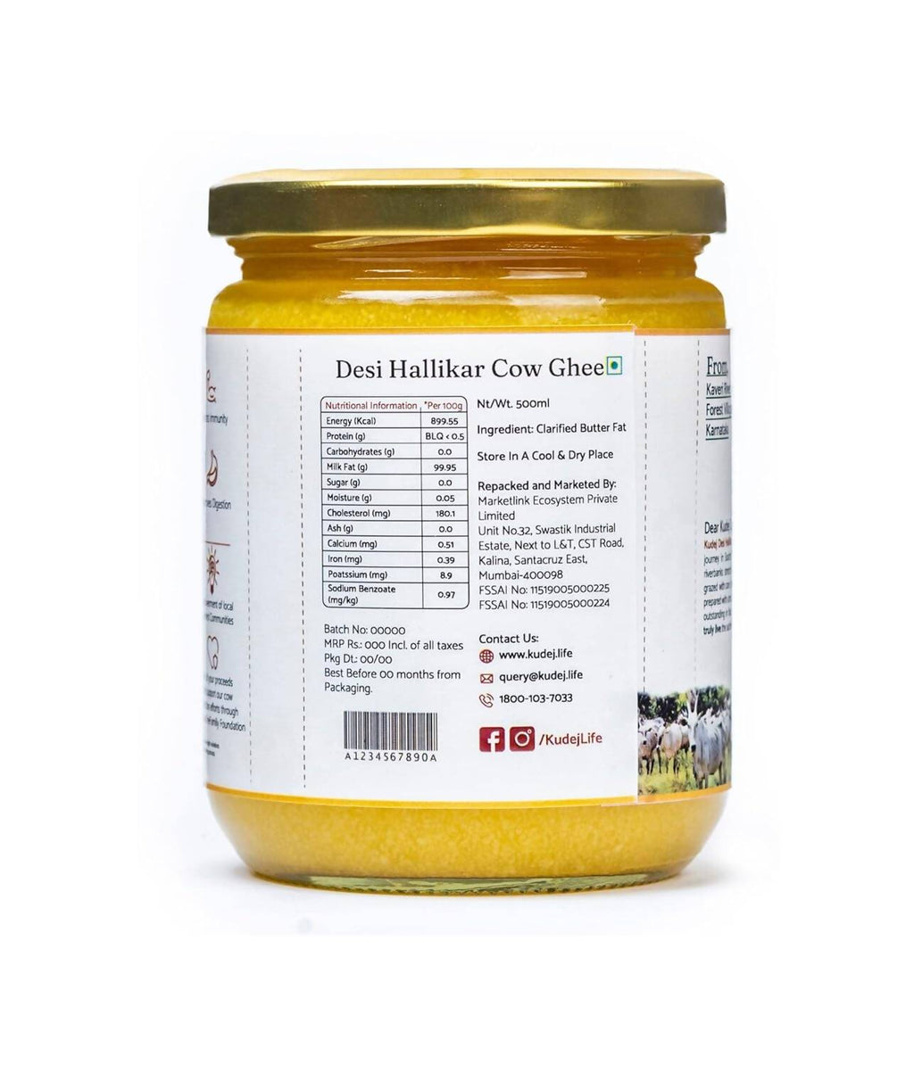 Kudej Desi Hallikar Cow A2 Ghee | Organic Desi Gir Cow Ghee |  Made From Grass Fed Cow's Milk | Grocsy