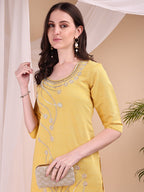 Hand Embroidered Co Ords, Yellow - Hiral Fashion | Grocsy
