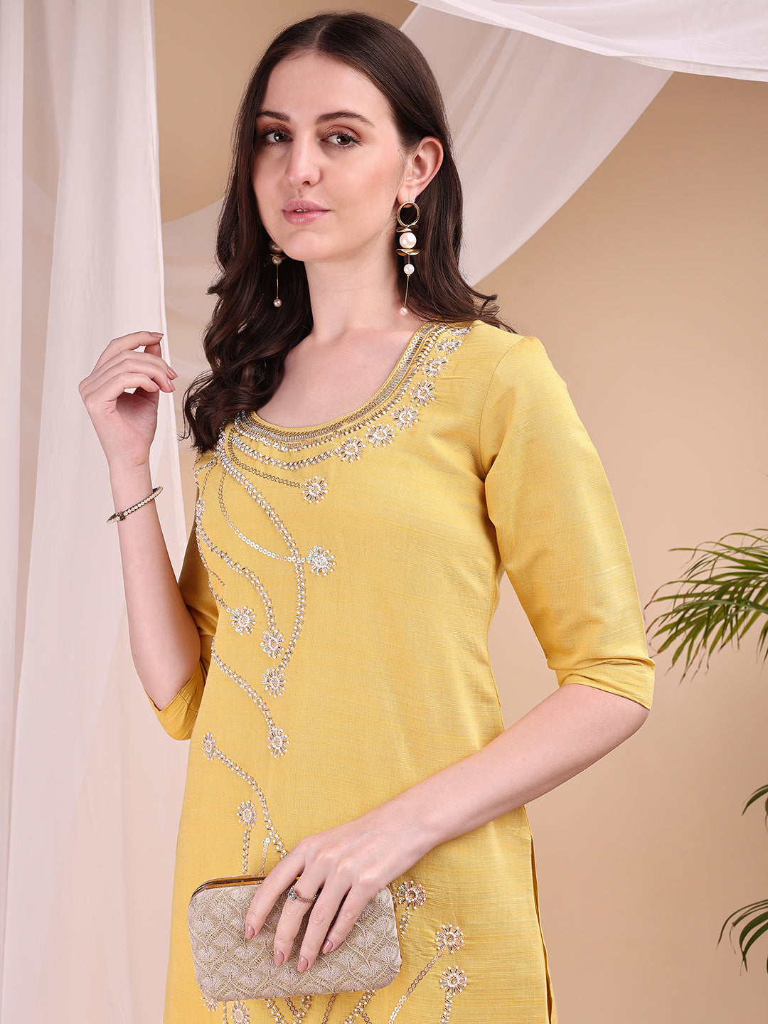 Hand Embroidered Co Ords, Yellow - Hiral Fashion | Grocsy