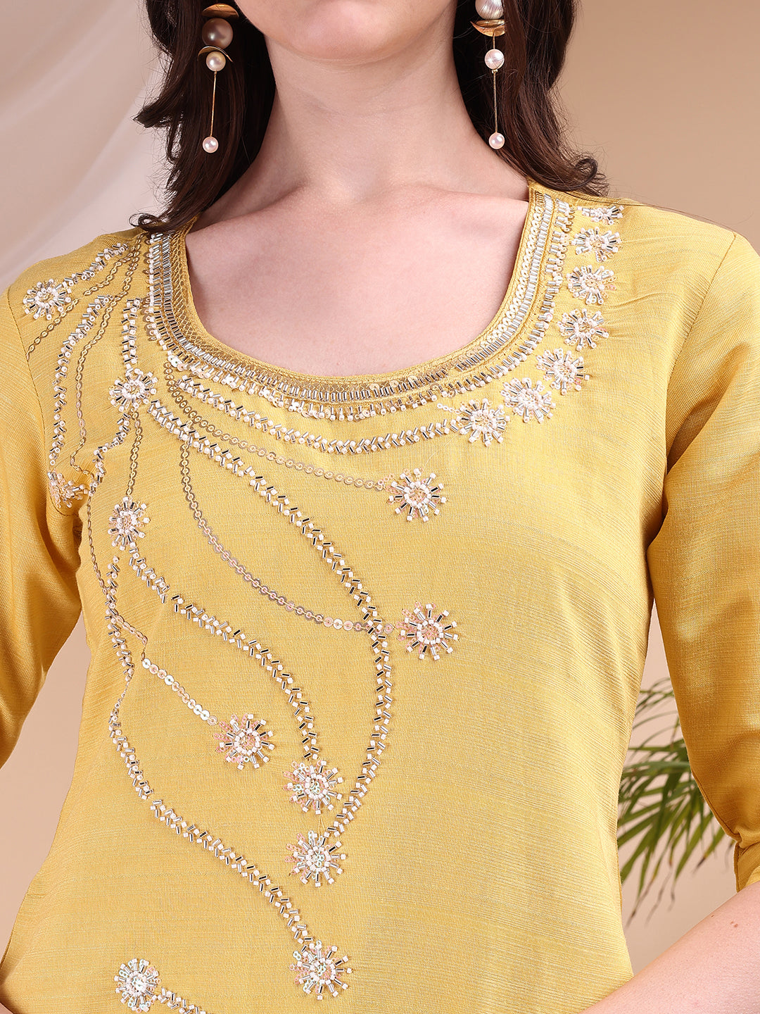 Hand Embroidered Co Ords, Yellow - Hiral Fashion | Grocsy
