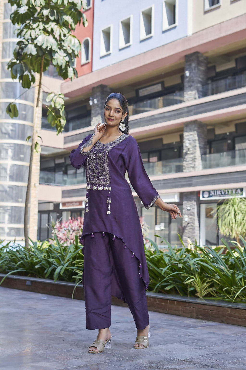Joban Fashion Purple Cotton Premium Pure Viscose Dola With Handwork Kurta set | Grocsy