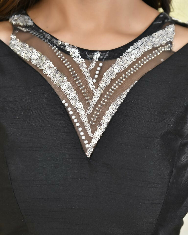 Amodini Designer Studio Net Neck Black Sleeveless Padded Blouse | Grocsy