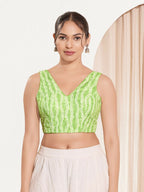 Joban Fashion Pista Green Viscose Rayon Padded Blouse With V Neck Sleeveless | Grocsy