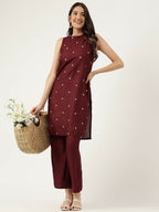 Joban Fashion Mahroon Rayon and Embroidered Work Straight Kurta Bottom Set | Grocsy