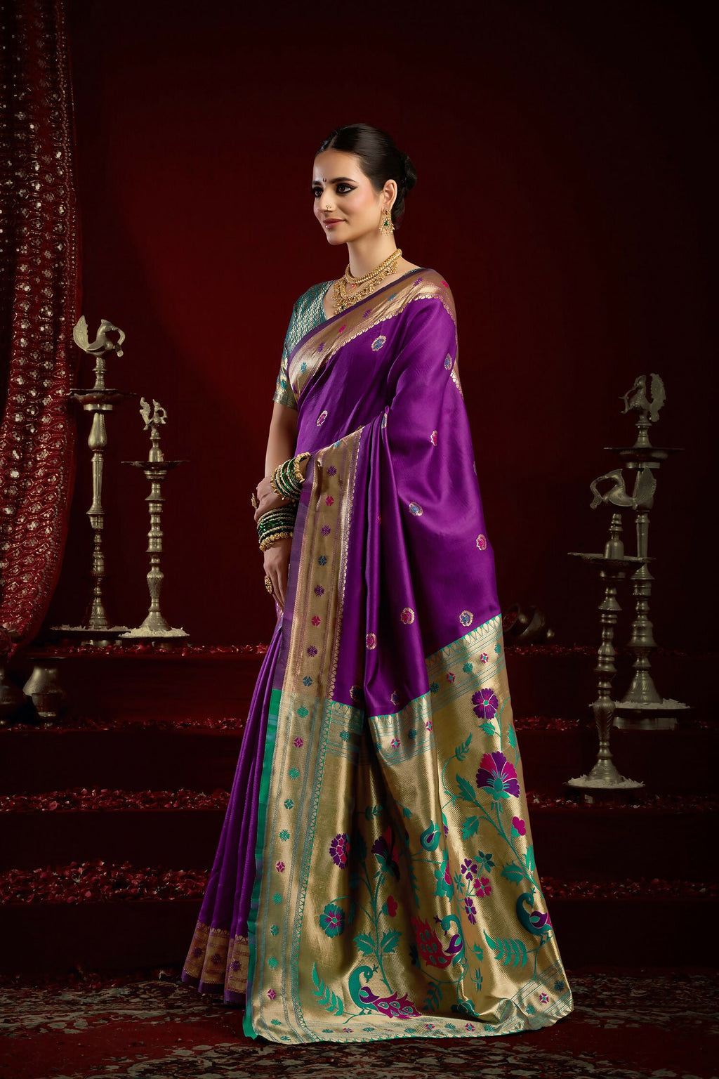 Joban Fashion Purple Paithani Silk Blend Butti Saree | Grocsy