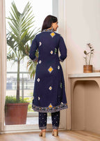 Jaimini Women Cotton Printed V-Neck 3/4 Sleeves Calf Length Flared Kurta Pant And Dupatta Set | Grocsy