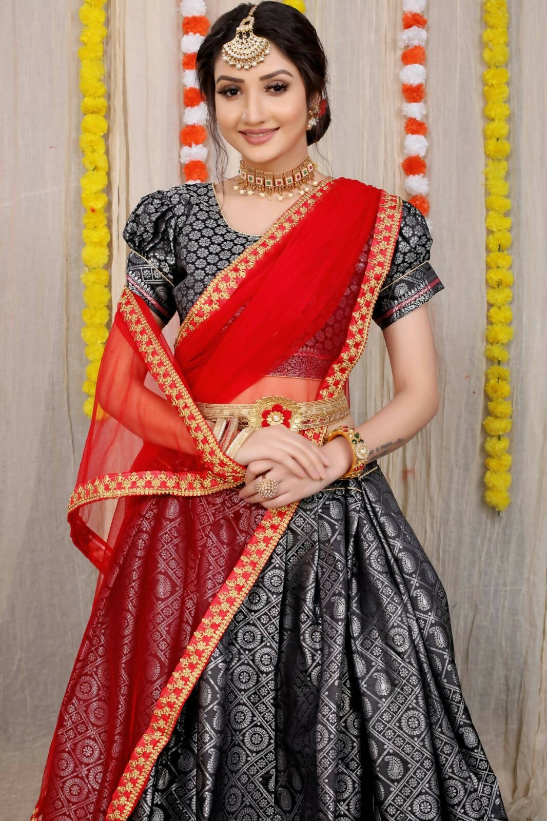 DEIANA'S Beautiful Pure Jari Silk Weaving Lehengha Choli - Black | Grocsy