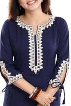 Snehal Creations Graceful Navy Blue Alluring Designer Kurti Tunic with Lace Detailing | Grocsy