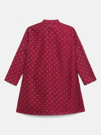 Ahalyaa Boys Wine Poly Silk Gold Printed Kids Kurta Churidar Set | Grocsy