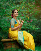 Arfa Fashion House Mustered With Contrast Border Lichi Silk Jacquard Work Saree | Grocsy
