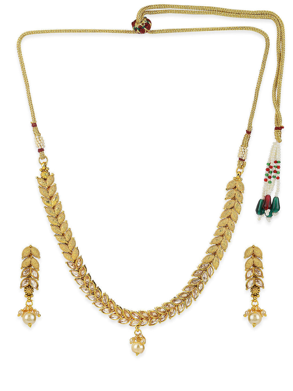 Priyaasi Women Pearls Stones Gold-Polished Leaf Jewellery Set - Swadesiicart
