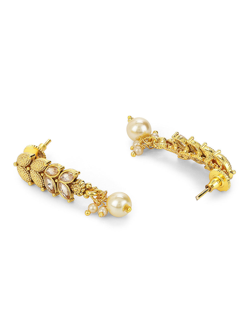 Priyaasi Women Pearls Stones Gold-Polished Leaf Jewellery Set - Swadesiicart