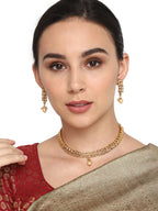 Priyaasi Women Pearls Stones Gold-Polished Leaf Jewellery Set - Swadesiicart