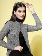 Women Self Design Long Grey Acrylic Winter Shrug - Wool Trees | Grocsy