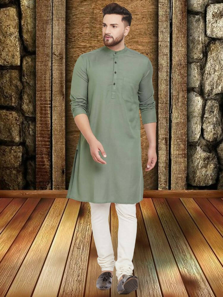 Even Apparels Cotton Linen Green Kurta - Green | Grocsy