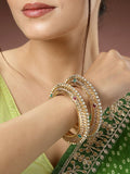 NVR Women's Set of 2 Gold-Polished Kundan Traditional Bangles
