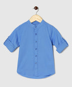 Manet Boys Mandarin Collar Full Sleeves Melange Shirt - Light Blue | Grocsy