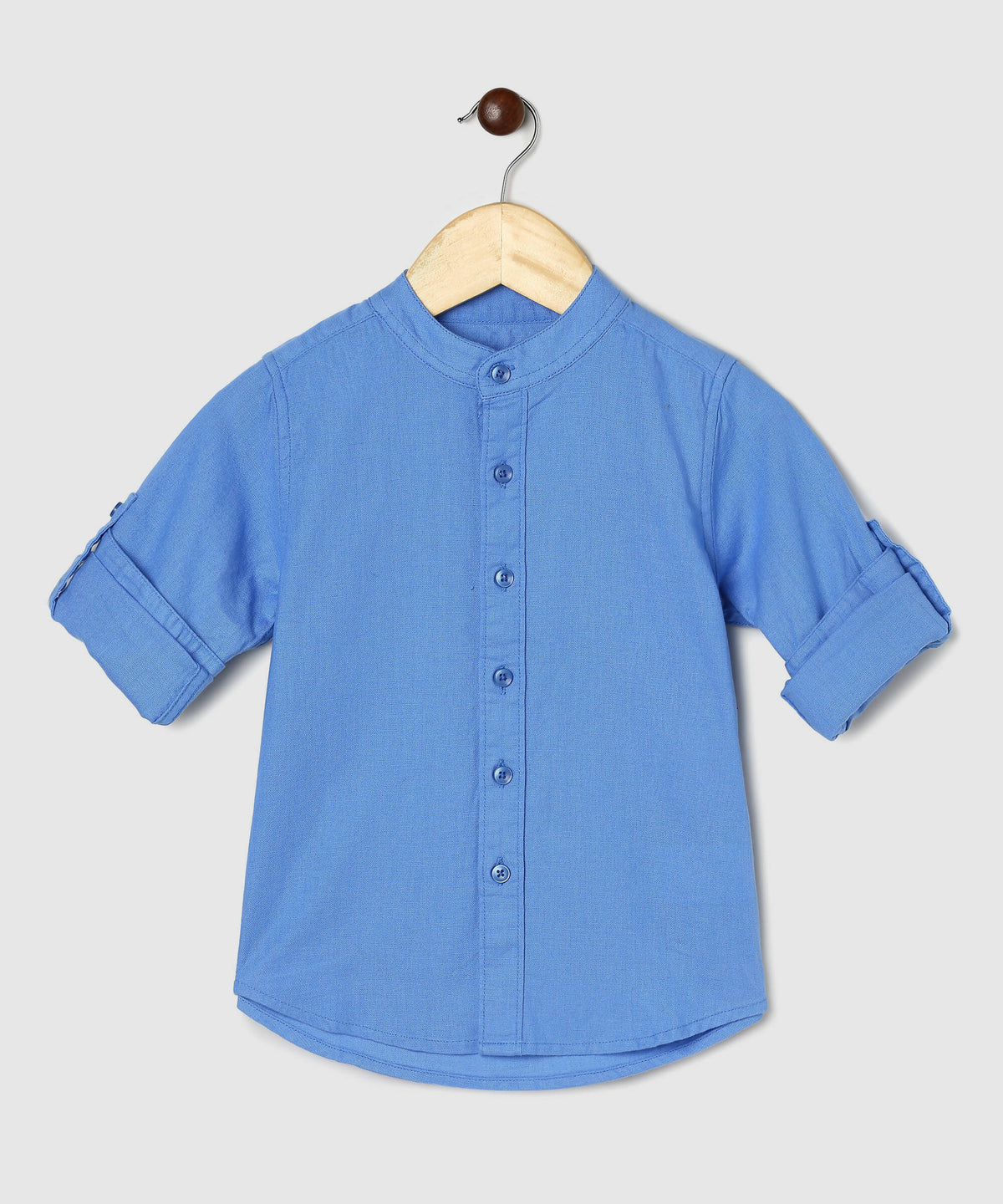 Manet Boys Mandarin Collar Full Sleeves Melange Shirt - Light Blue | Grocsy