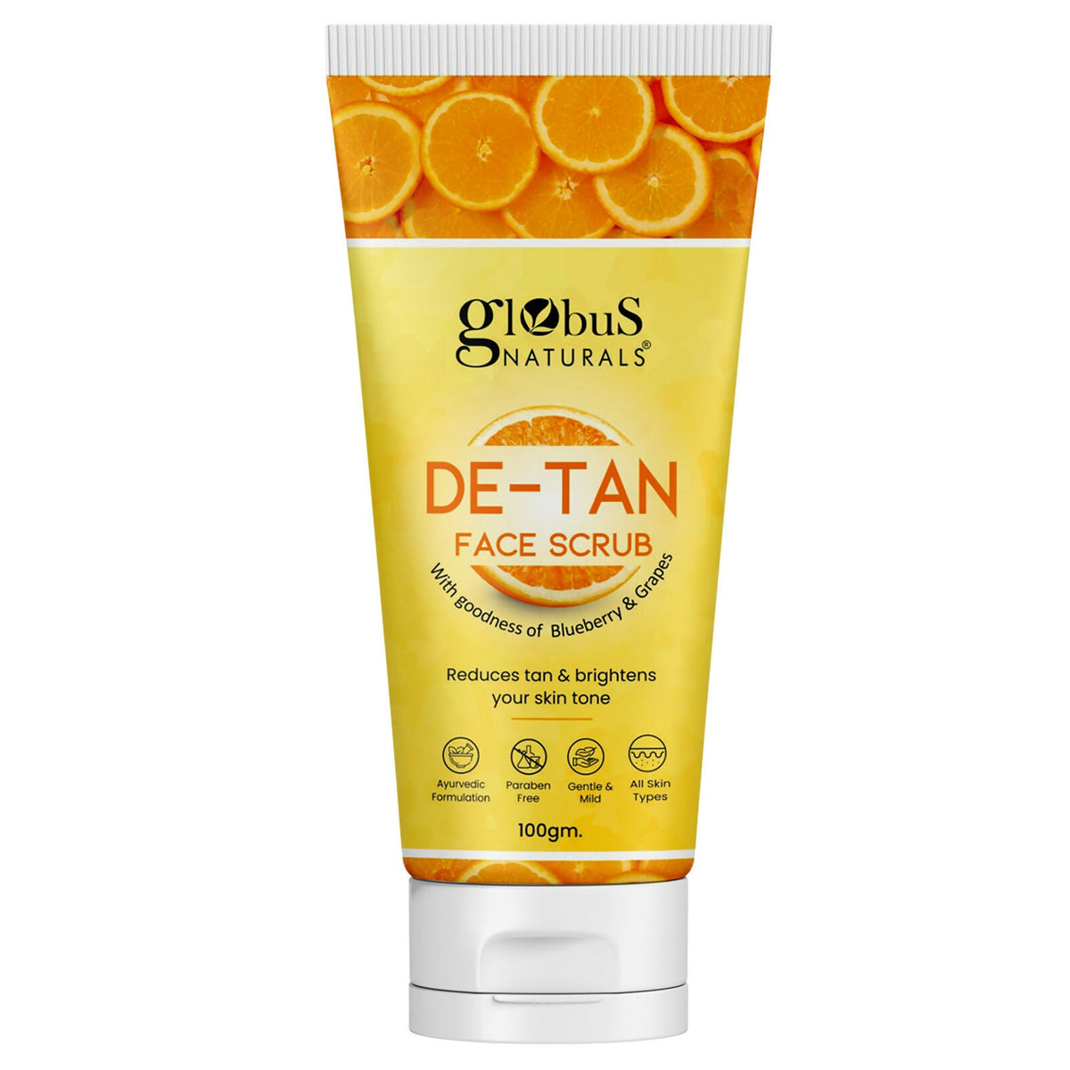 Globus Naturals De Tan Face Scrub, Suitable For All Skin Types | Grocsy