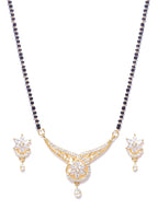 Priyaasi Desiner Floral Shaped Gold-Polished American Diamond Mangalsutra Set For Women - Swadesiicart