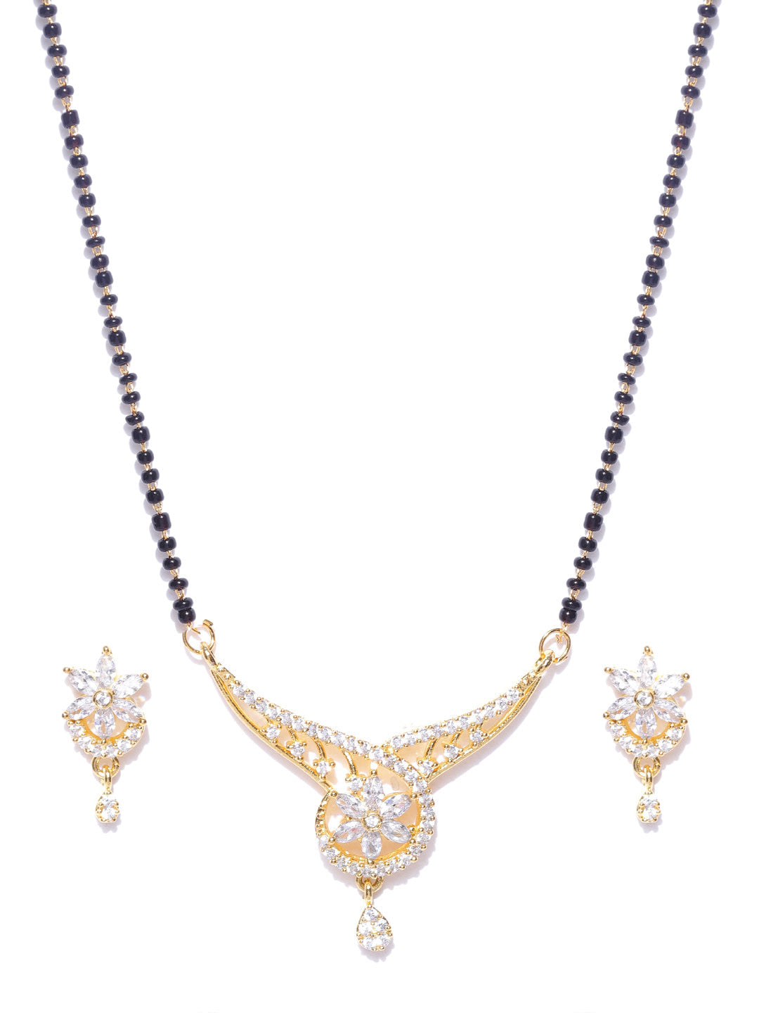 Priyaasi Desiner Floral Shaped Gold-Polished American Diamond Mangalsutra Set For Women - Swadesiicart