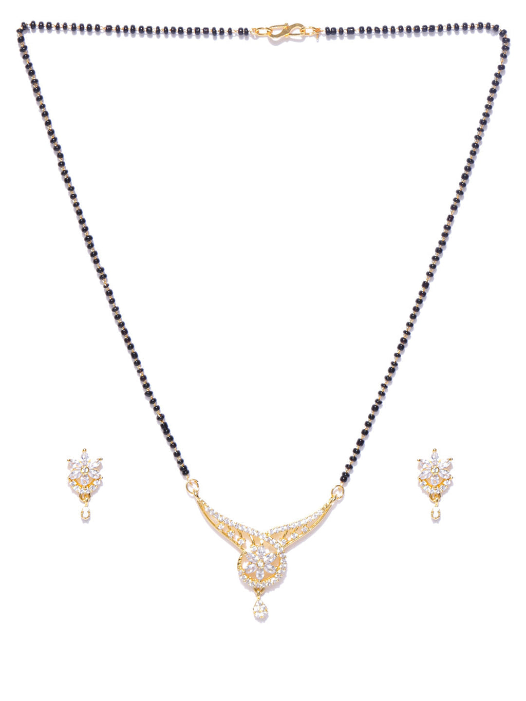 Priyaasi Desiner Floral Shaped Gold-Polished American Diamond Mangalsutra Set For Women - Swadesiicart