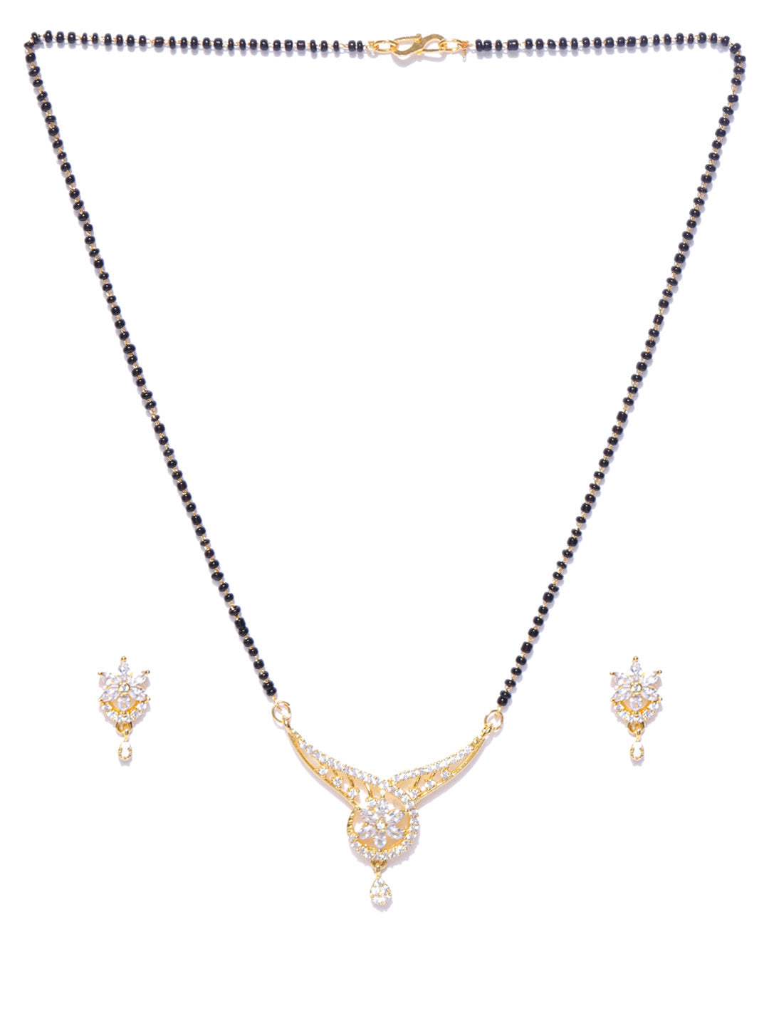 Priyaasi Desiner Floral Shaped Gold-Polished American Diamond Mangalsutra Set For Women - Swadesiicart