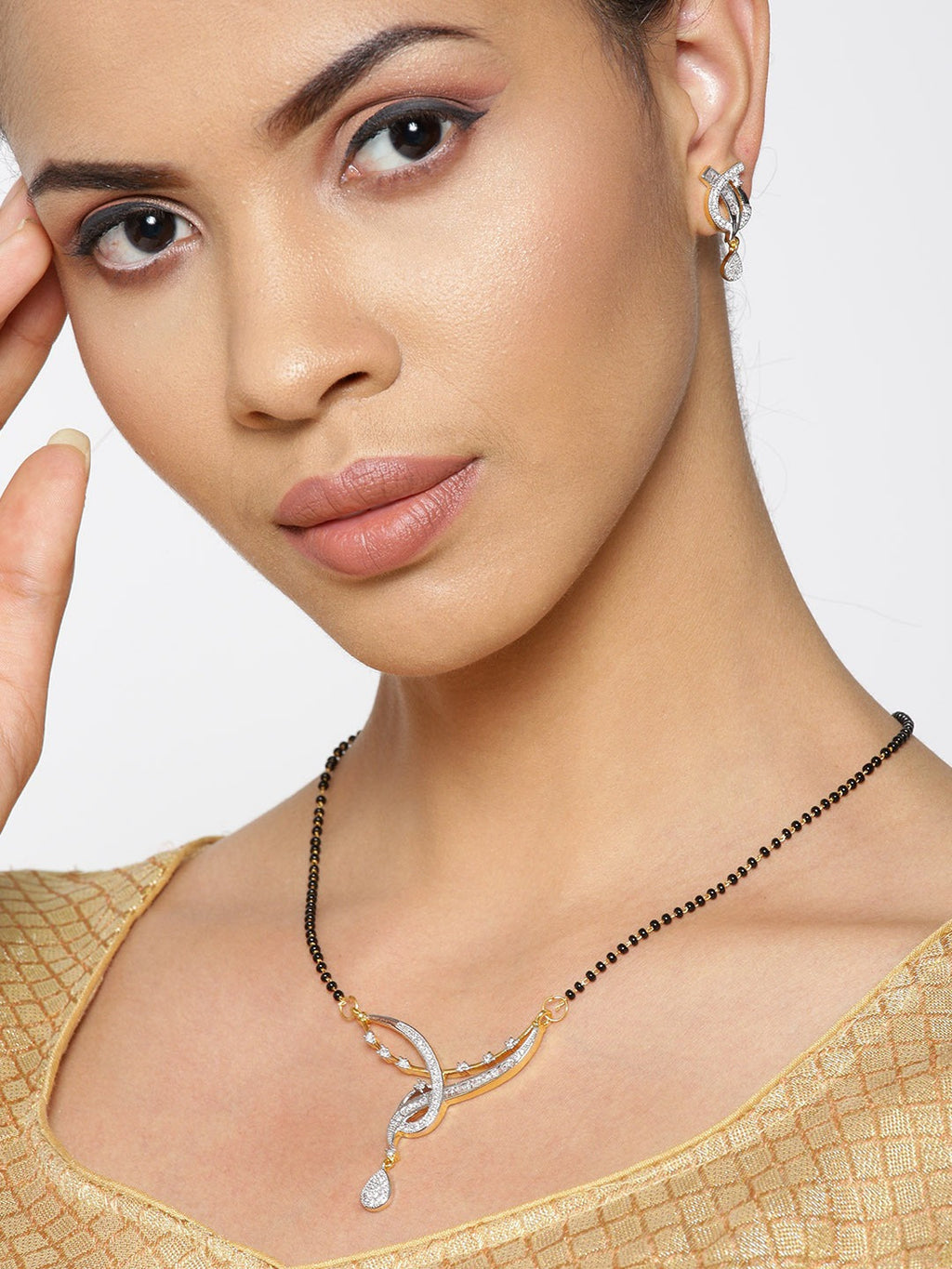 Priyaasi Women Dual Toned AD Studded Beautiful Design Traditional Mangalsutra Set - Swadesiicart