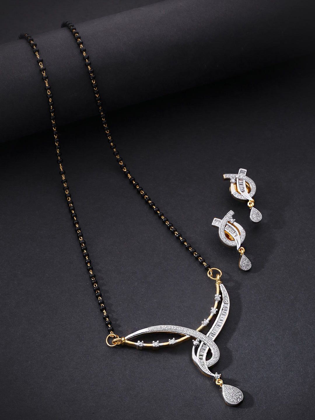 Priyaasi Women Dual Toned AD Studded Beautiful Design Traditional Mangalsutra Set - Noz2Toz