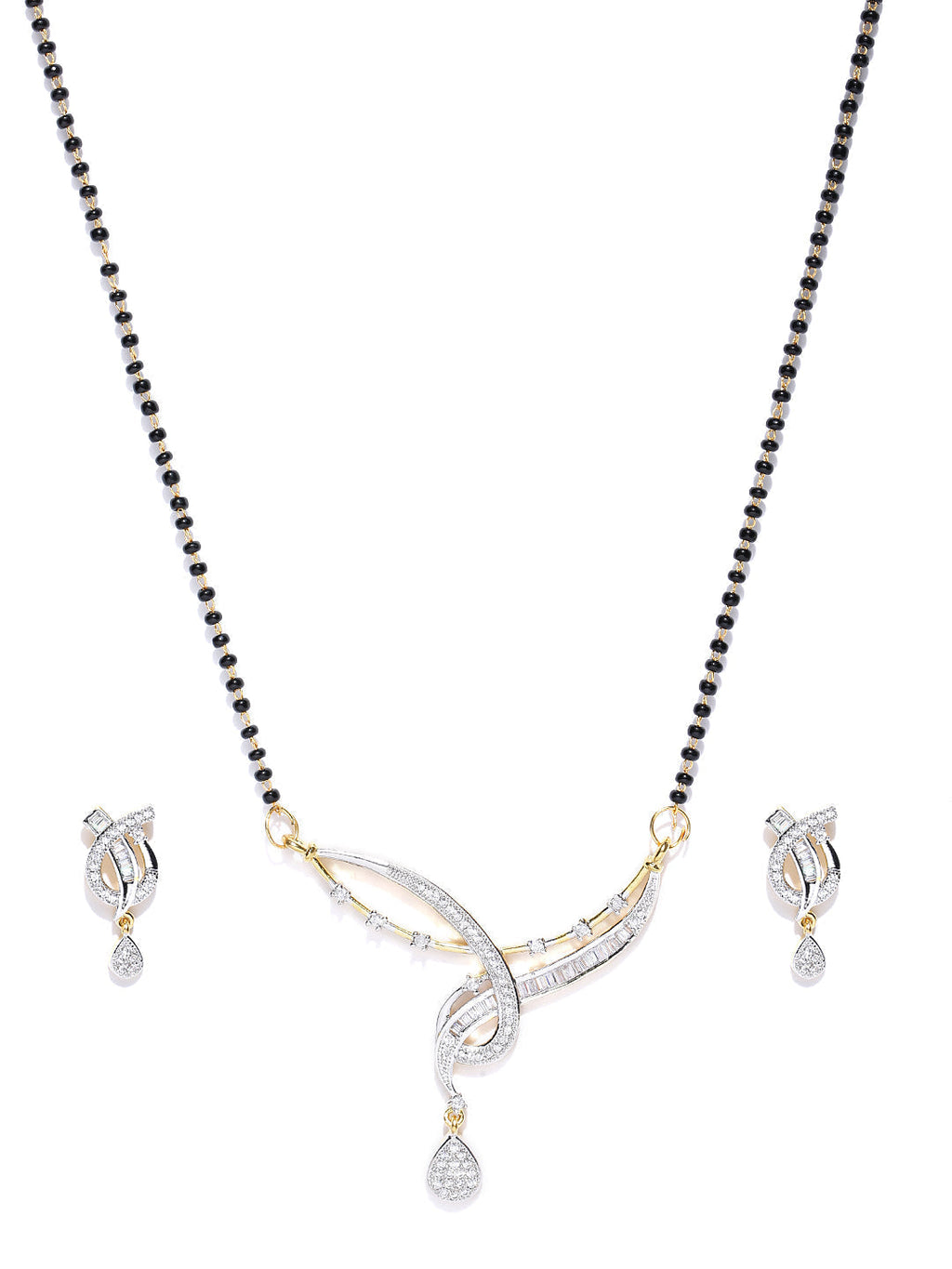 Priyaasi Women Dual Toned AD Studded Beautiful Design Traditional Mangalsutra Set - Swadesiicart