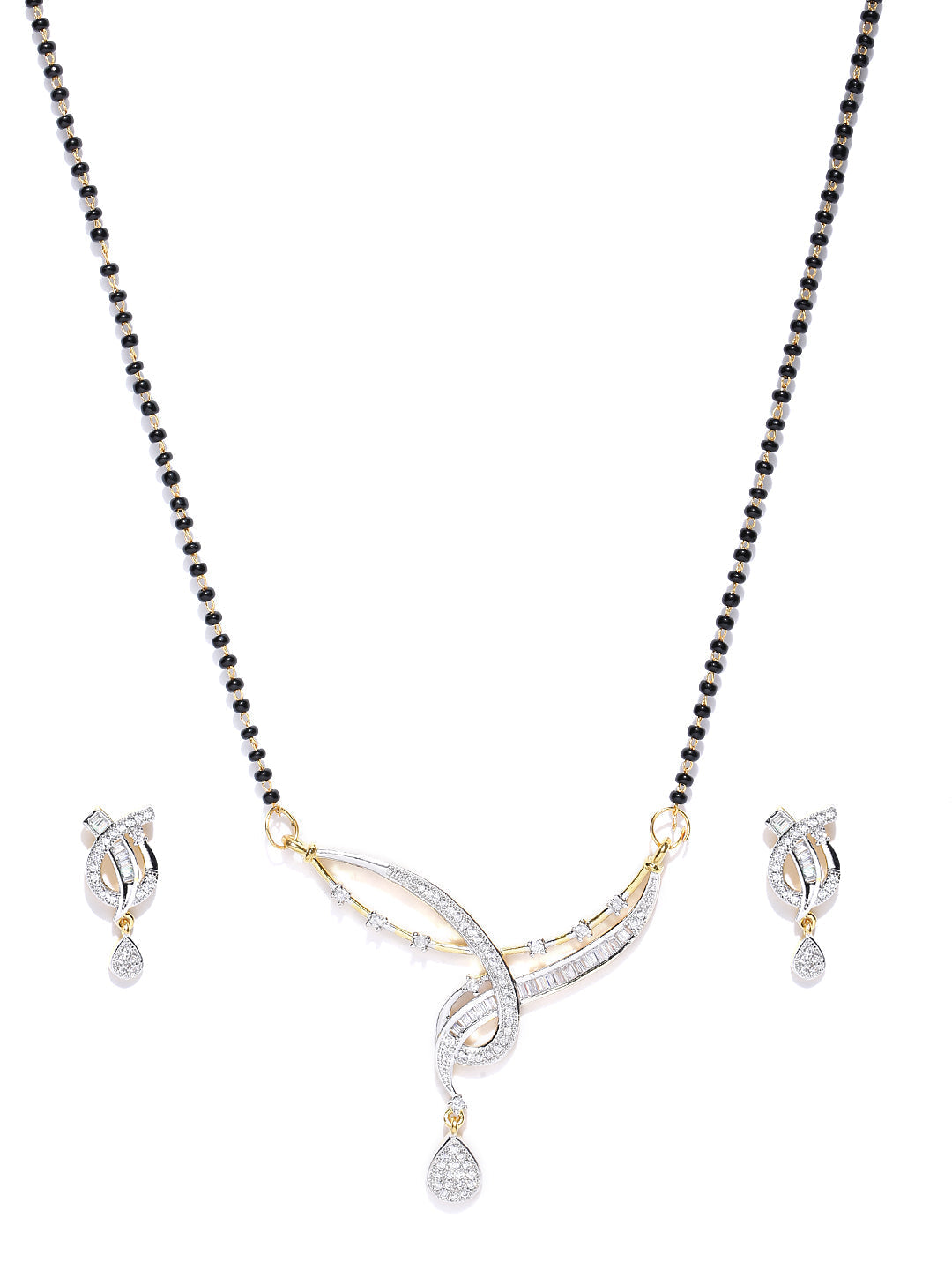 Priyaasi Women Dual Toned AD Studded Beautiful Design Traditional Mangalsutra Set - Swadesiicart