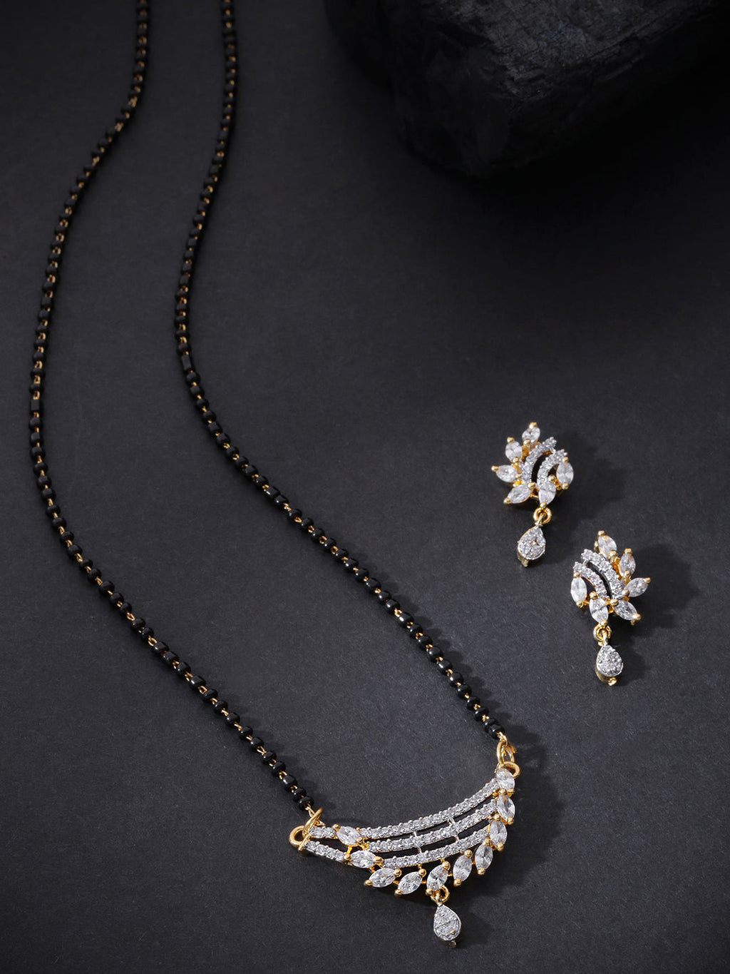 Priyaasi Women Gold-Polished American Diamond Studded Multilayer Design Mangalsutra Set - Noz2Toz