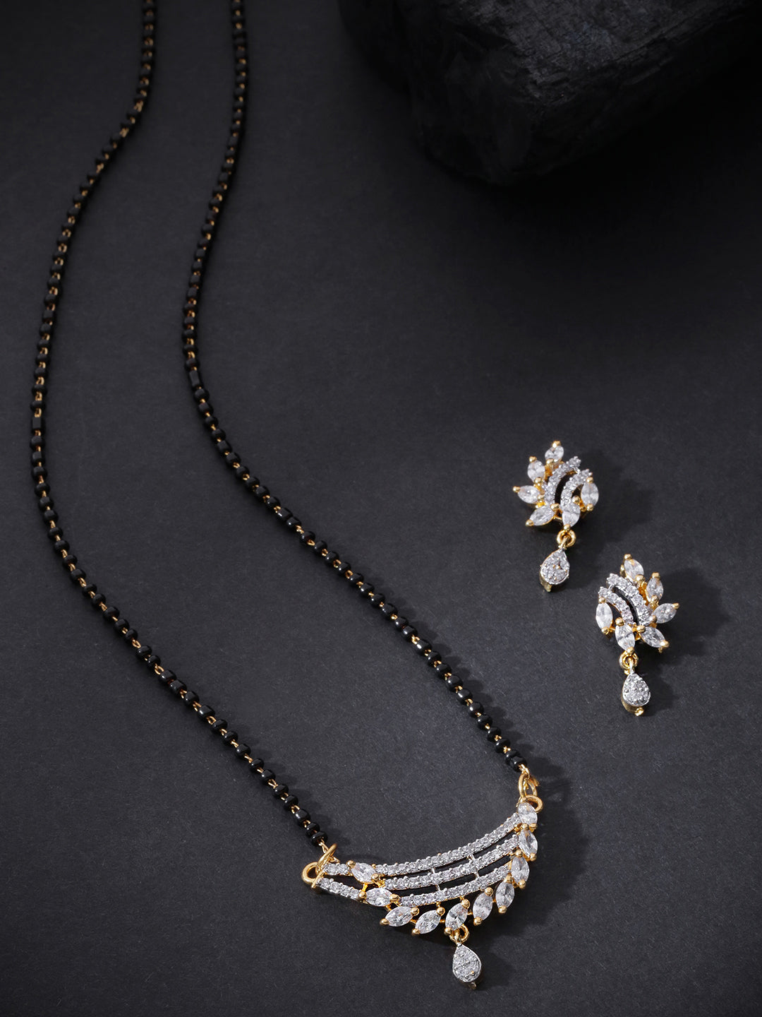 Priyaasi Women Gold-Polished American Diamond Studded Multilayer Design Mangalsutra Set - Noz2Toz