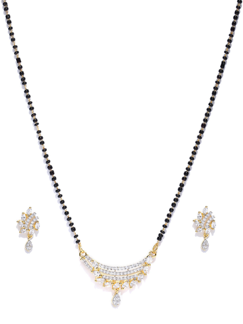 Priyaasi Women Gold-Polished American Diamond Studded Multilayer Design Mangalsutra Set - Swadesiicart