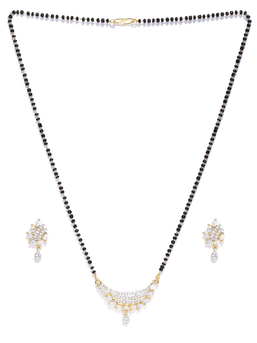 Priyaasi Women Gold-Polished American Diamond Studded Multilayer Design Mangalsutra Set - Swadesiicart