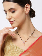 Priyaasi Women Gold-Polished American Diamond and Ruby Studded Mangalsutra Set with Earrings in Floral Pattern - Noz2Toz