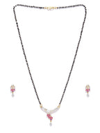 Priyaasi Women Gold-Polished American Diamond and Ruby Studded Mangalsutra Set with Earrings in Floral Pattern - Swadesiicart